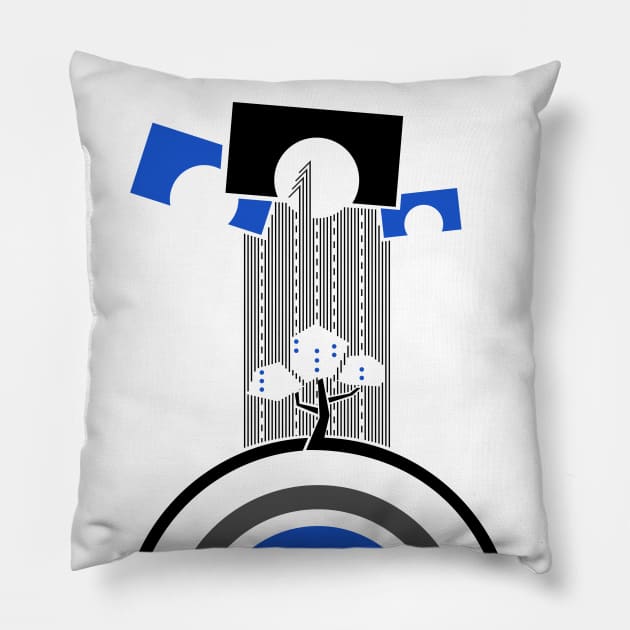 Tree on the road in constructivism art style Pillow by BumbleBambooPrints