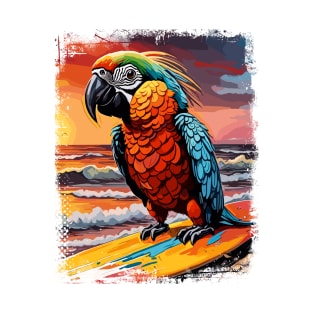 Parrot Surfing Cute Colorful Comic Illustration T-Shirt