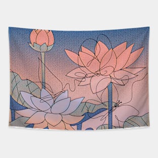 Lotus Flowers And Butterflies Tapestry