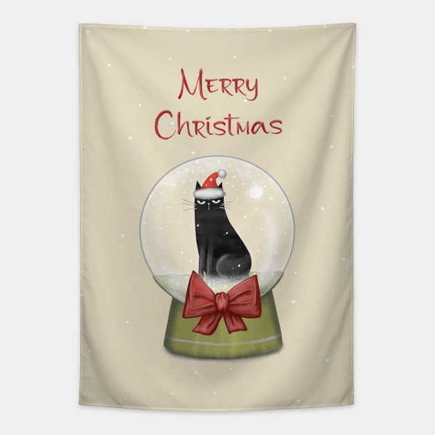 Merry Christmas - Black cats with Santa hat. Tapestry by Olena Tyshchenko