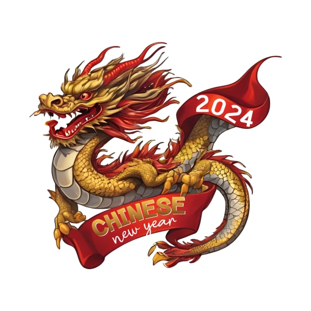 Chinese New Year Dragon: Red Gold Grey White, Realistic Vector Design by YUED