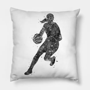 Basketball player girl black and white Pillow