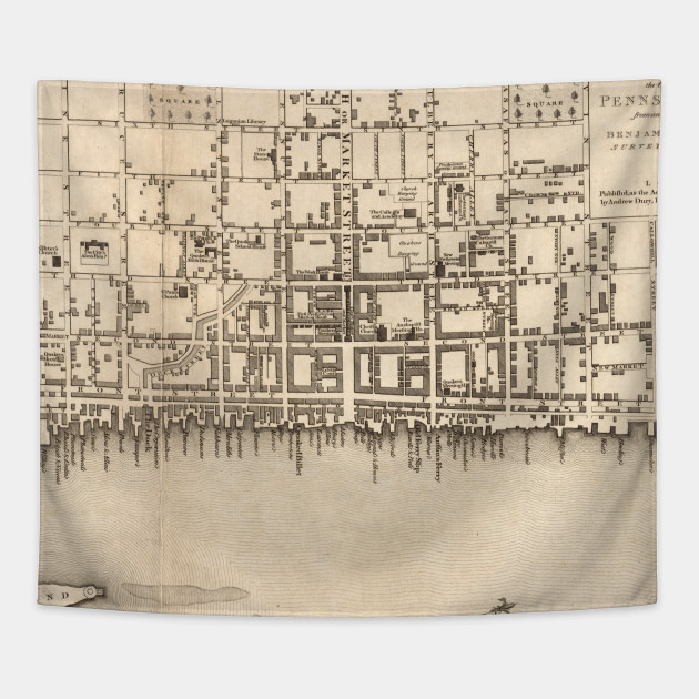 Vintage Map Of Philadelphia Pennsylvania 1776 Philadelphia Map Tapestry Teepublic
