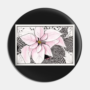 Zentangle Poinsettia in Pink and Black Pin