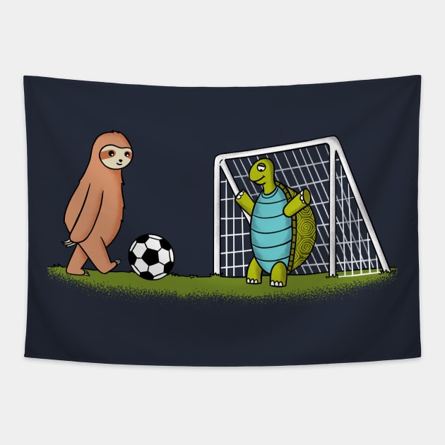 Sloth and turtle football Tapestry by coffeeman