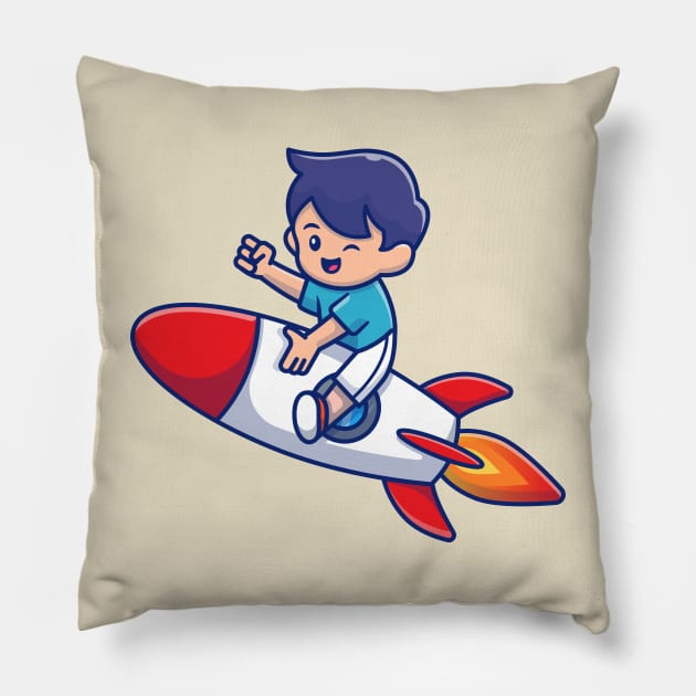 Cute Kid Riding Rocket Pillow by Catalyst Labs