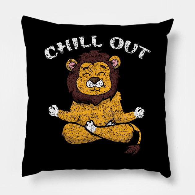 Meditation lion yoga chill out cartoon Pillow by sevalyilmazardal