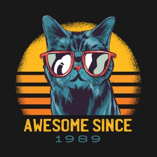 Awesome Since 1989 Vintage Cat T-Shirt