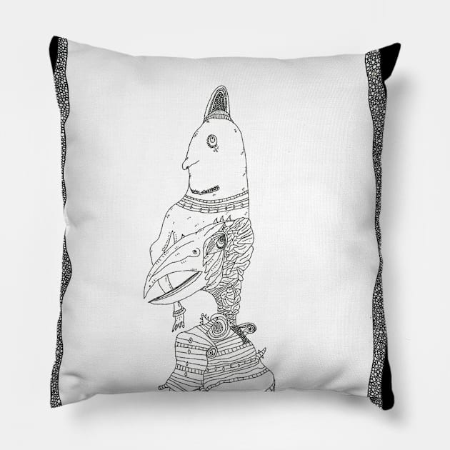 Totem pole creatures rise Pillow by The Cloud Gallery