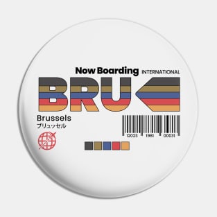 Vintage Brussels BRU Airport Label Retro Travel Belgium Pin