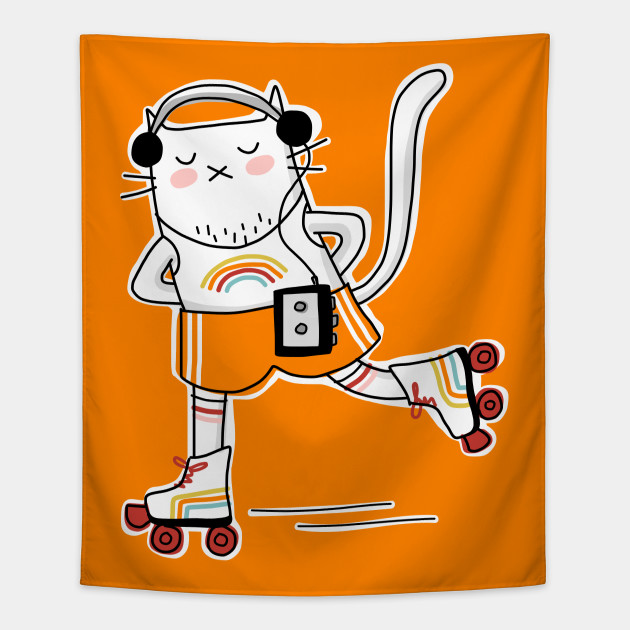 Retro Cat In Roller Skates 70s 80s Nostalgia Tapestry Teepublic