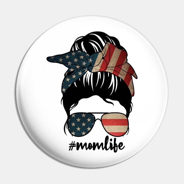 Mom Life Messy Bun American Flag Pin by snnt