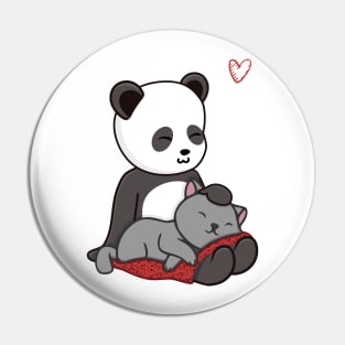 Cute Kawaii Chibi Panda Petting It's Pet Cat Pin