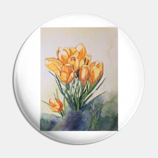 Yellow crocuses watercolour painting Pin