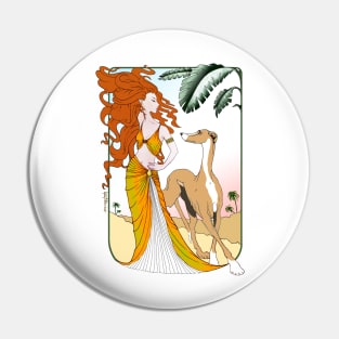 Fawn Greyhound with fantasy goddess. Pin