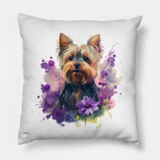 Yorkie Floral Pillow