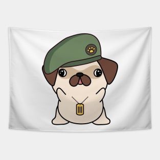 Green Beret Pug Tapestry