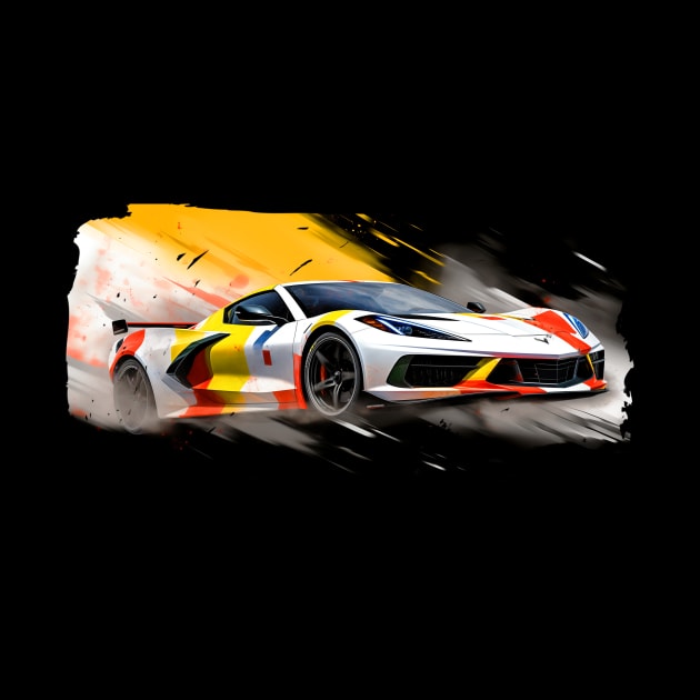 Arctic White C8 Corvette racecar on a race track Supercar Sports car Racing car by Tees 4 Thee