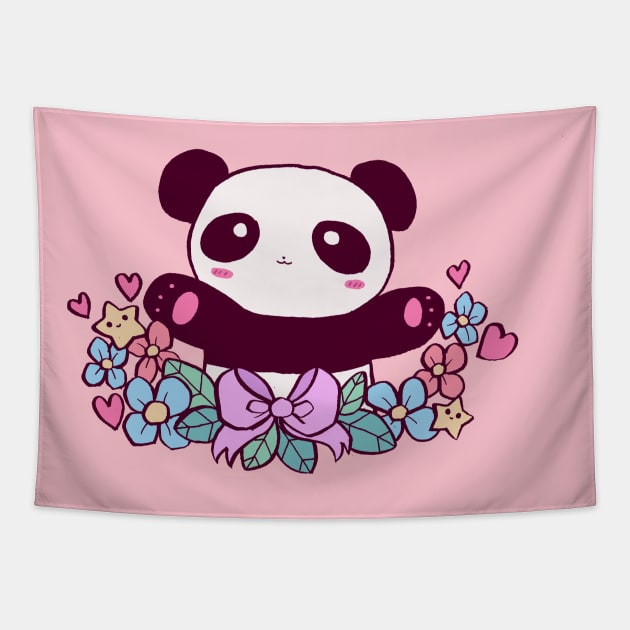 Cute Flowery Panda Tapestry by saradaboru