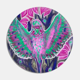 Colorful violet budgie bird in flowers Pin