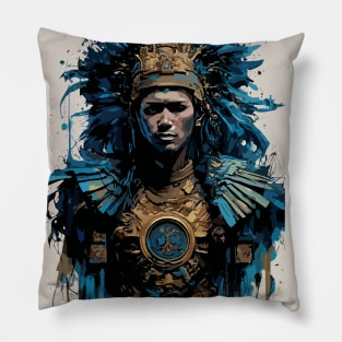 Mayan God of Rain and Lightning in Ink Painting Style Pillow