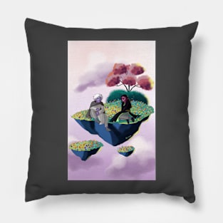 Beautiful fantasy art of a floating land with flowers Pillow