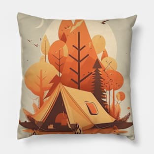 Camping in Tent, Autumm Adventure in the Forest Pillow