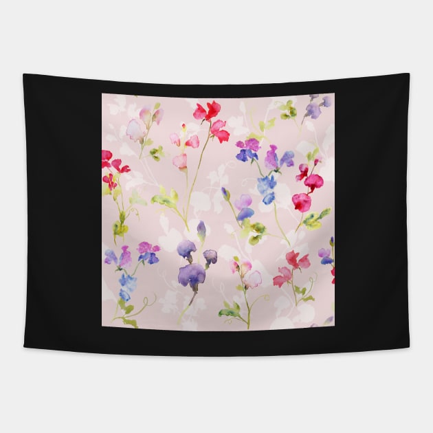 Watercolour sweet peas pink Tapestry by RSHarts