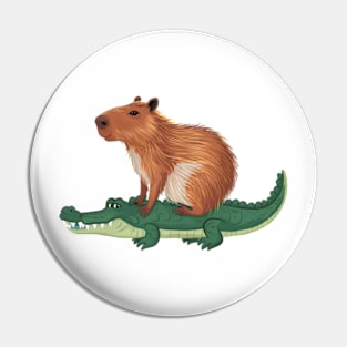 Funny Capybara Riding On a Crocodile Pin