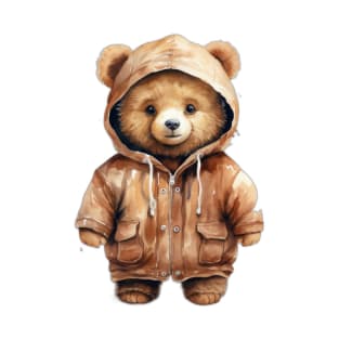 Watercolor Cartoon Brown Bear in a Hoodie T-Shirt