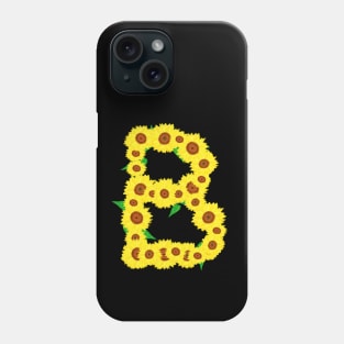 Sunflowers Initial Letter B (Black Background) Phone Case