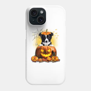 Border Collie Spooky Halloween Pumpkin Dog Head Phone Case