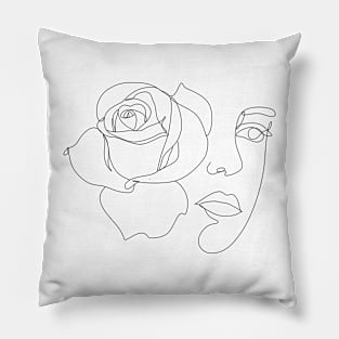 Line Art Woman with rose Pillow