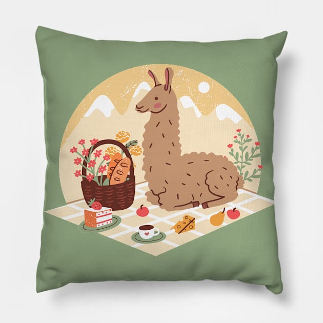 Llama having a picnic Pillow by Wlaurence