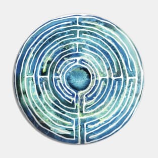 Labyrinth Blue Watercolor Pin