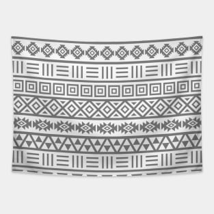 Aztec Influence Pattern Gray on White Tapestry