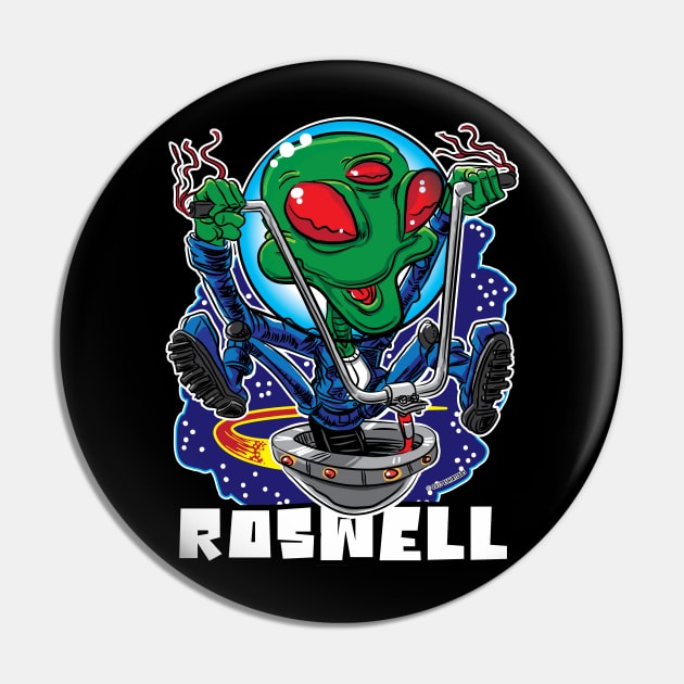 Roswell Alien UFO with Handlebars Pin by eShirtLabs