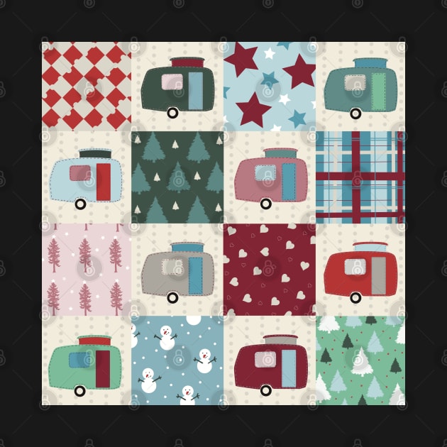 Colourful Winter Patchwork of Vintage Caravans by NattyDesigns