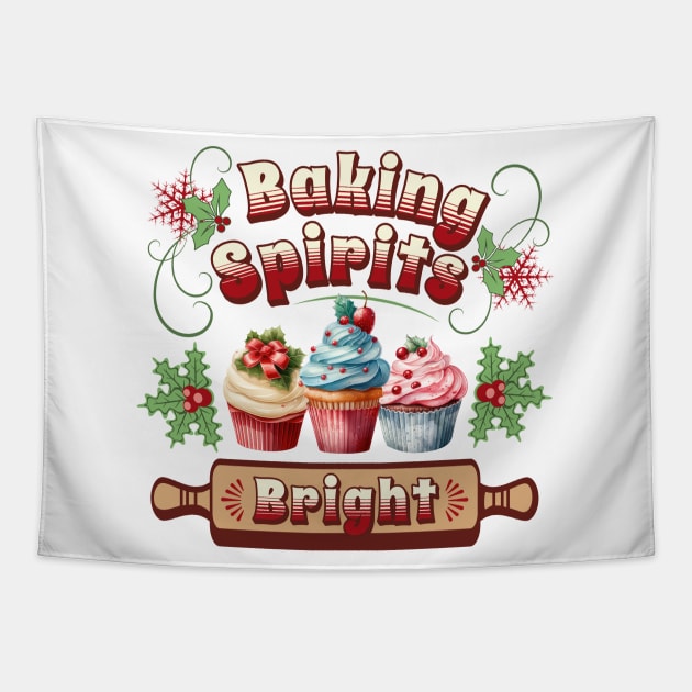 Baking Spirits Bright Vintage Christmas Cupcakes Tapestry by TheCloakedOak