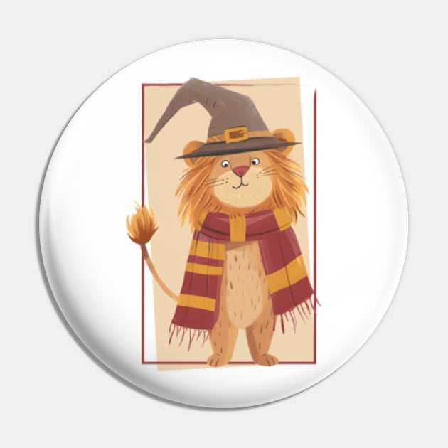 Whimsical Wizard Lion with a Scarf - Fantasy Pin by Fenay-Designs