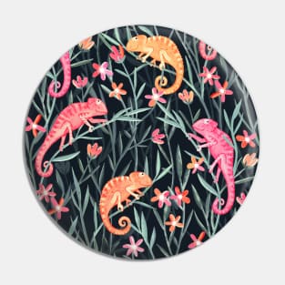 Pink and Orange Chameleons on Charcoal Pin