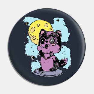 Cute Kawaii Howling Wolf Full Moon Weathered Edit Pin