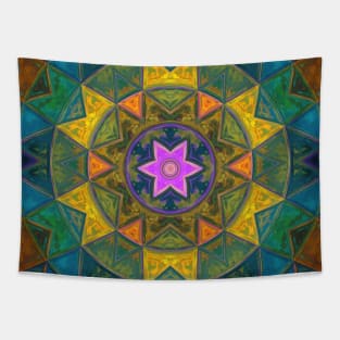 Mosaic Kaleidoscope Flower Yellow Blue and Pink Tapestry