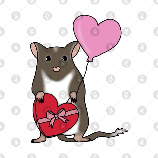 Cute brown gerbil with heart balloon and chocolates by Becky-Marie