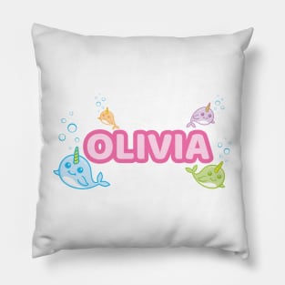 Personalised 'Olivia' Narwhal (Sea Unicorn) Design Pillow