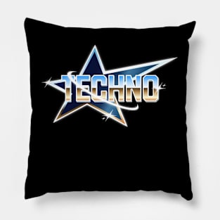 TECHNO  - Y2K Metallic Star (blue/tan) Pillow