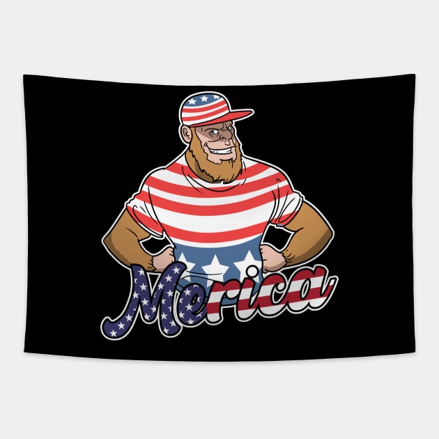 Merica Bigfoot USA Flag 4th Of July Fourth Tapestry by ModernMode