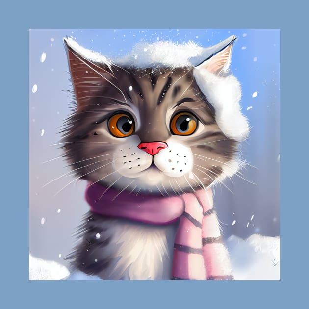 Lovely Cute Cat and Fluffy Cat Closeup in Winter Scenery by KOTOdesign