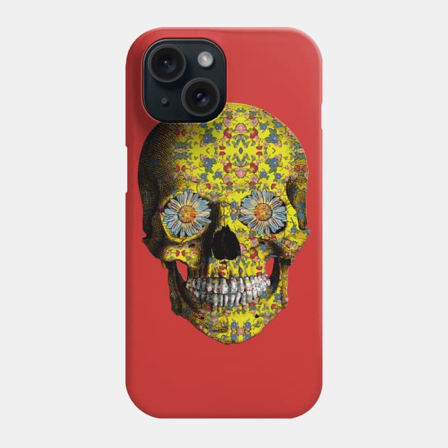 Yellow Flower Skull V.2 Phone Case by zuzugraphics