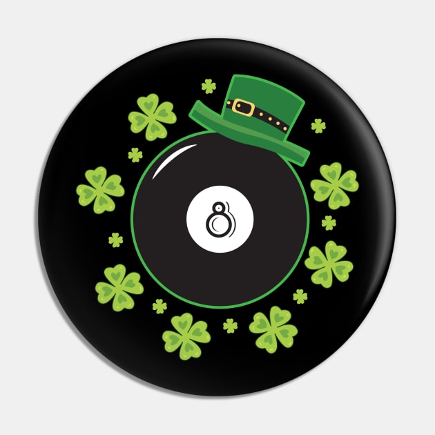 St Patrick's Day Pool Player 8 Ball Clover Billiards Pin by TeeShirt_Expressive